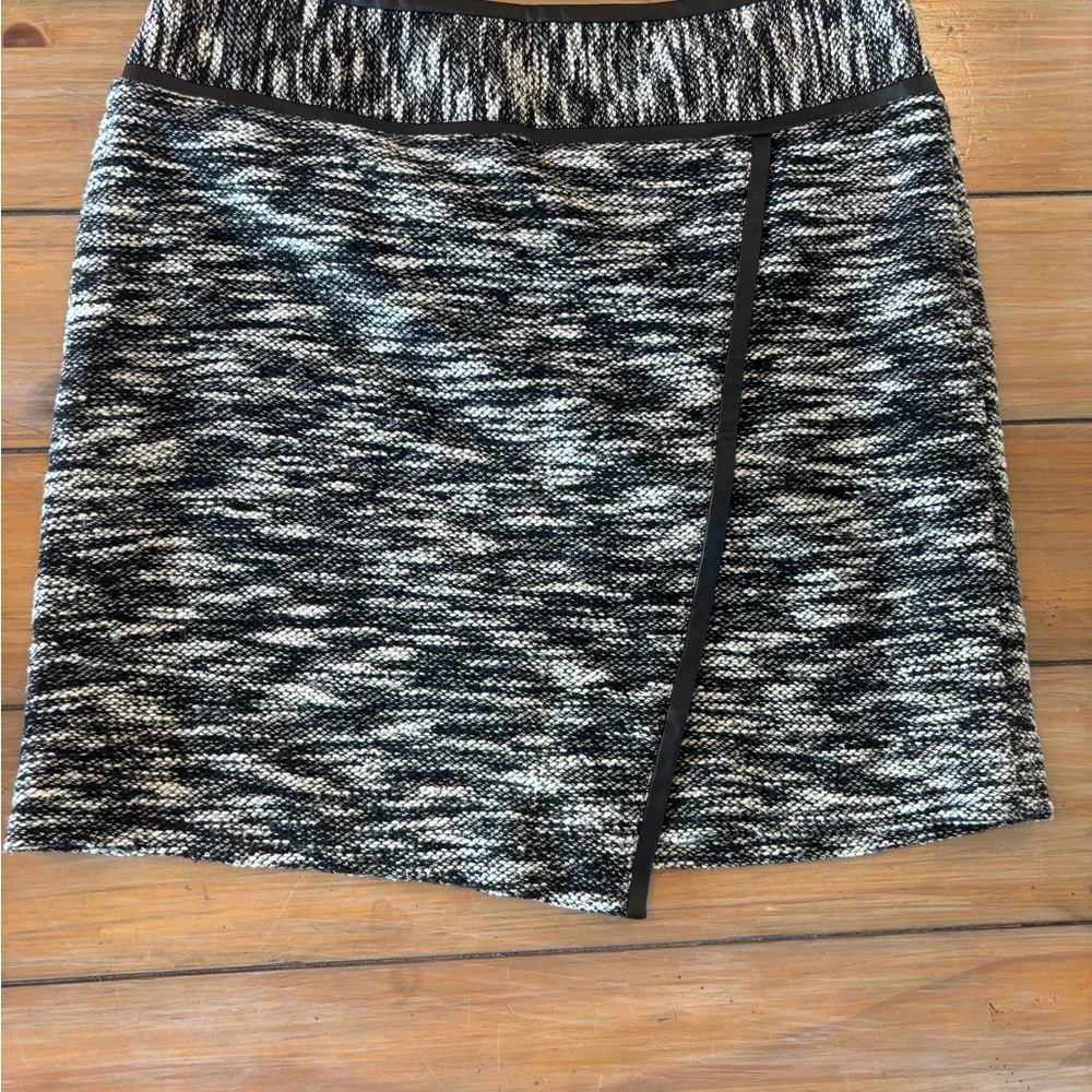 White House Black Market Black and White Mini Skirt with Faux-Wrap Trim